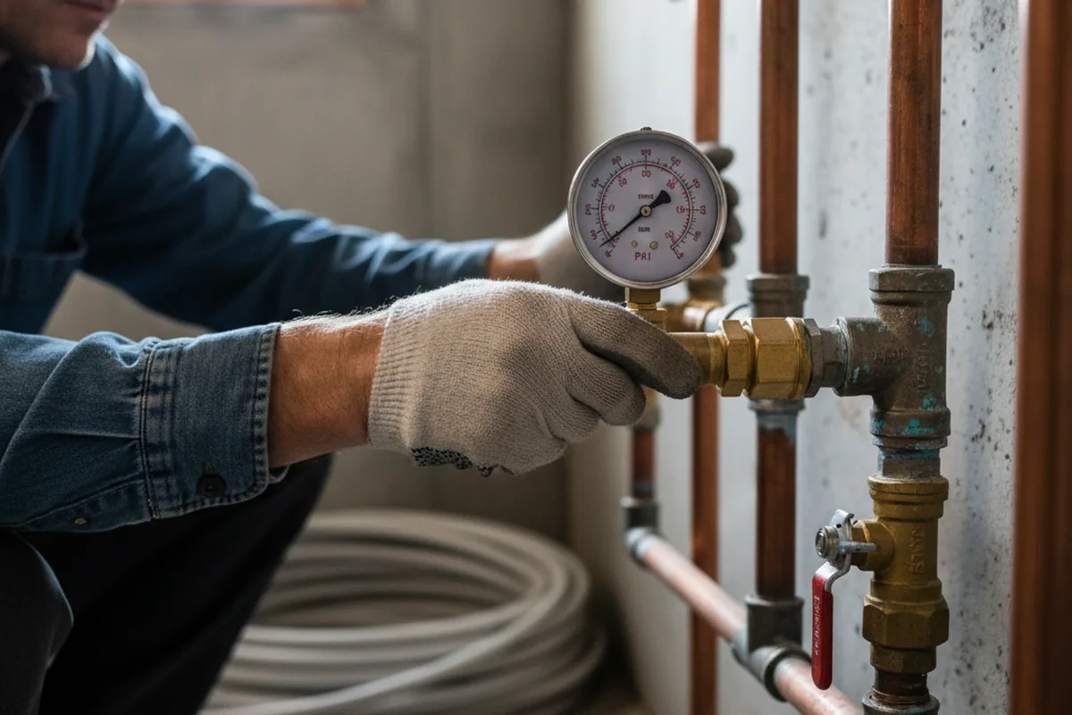 Pressure testing a repaired line during Water Line Repair in Eton